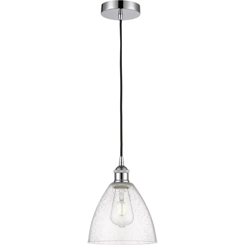 Edison Dome LED 7.5 inch Polished Chrome Mini Pendant Ceiling Light in Seedy Glass
