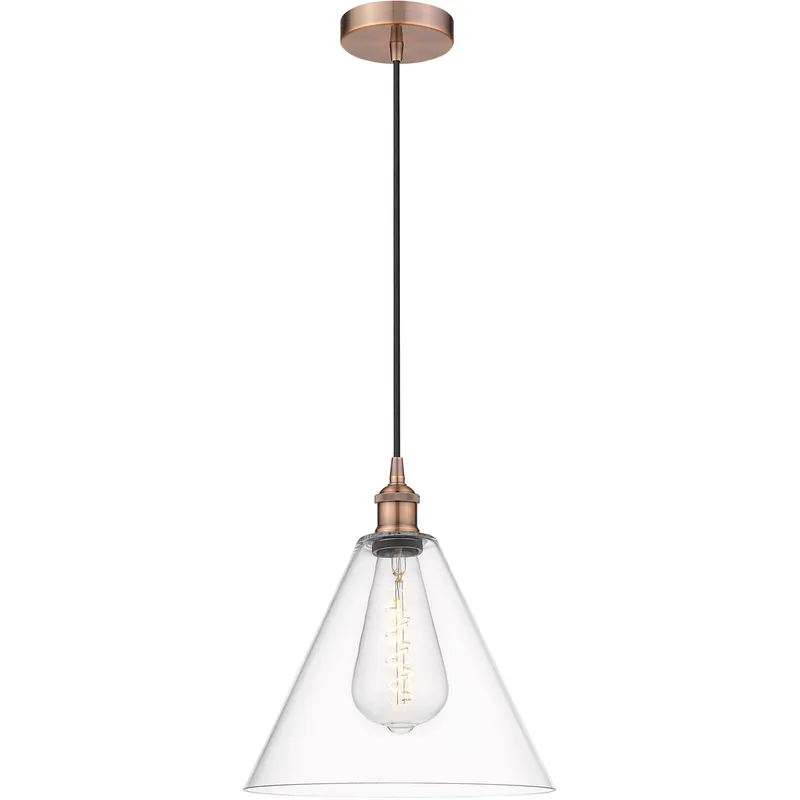Edison Cone LED 12 inch Antique Copper Mini Pendant Ceiling Light in Clear Glass