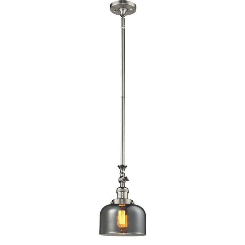 Franklin Restoration Bell 1 Light 8 inch Brushed Satin Nickel Mini Pendant Ceiling Light in Bulb Not Included, Light Smoke Glass, Franklin Restoration
