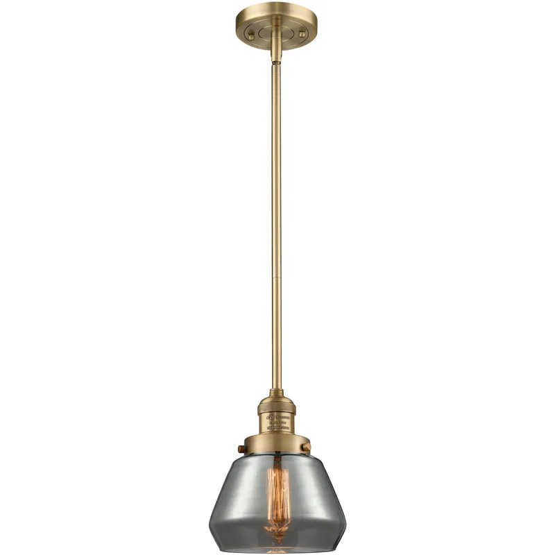 Franklin Restoration Fulton 1 Light 7 inch Brushed Brass Mini Pendant Ceiling Light in Bulb Not Included, Light Smoke Glass, Franklin Restoration