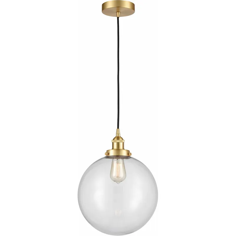 Edison Beacon LED 12 inch Satin Gold Mini Pendant Ceiling Light in Clear Glass