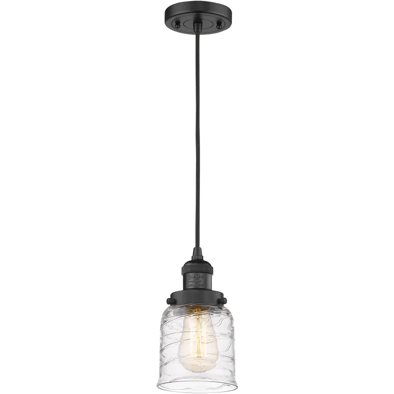 Franklin Restoration Bell 1 Light 5 inch Matte Black Mini Pendant Ceiling Light in Incandescent, Deco Swirl