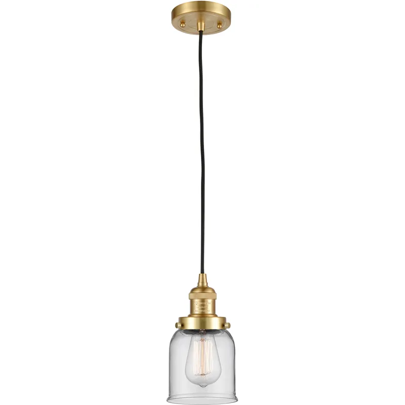 Franklin Restoration Bell LED 5 inch Satin Gold Mini Pendant Ceiling Light in Clear, Franklin Restoration