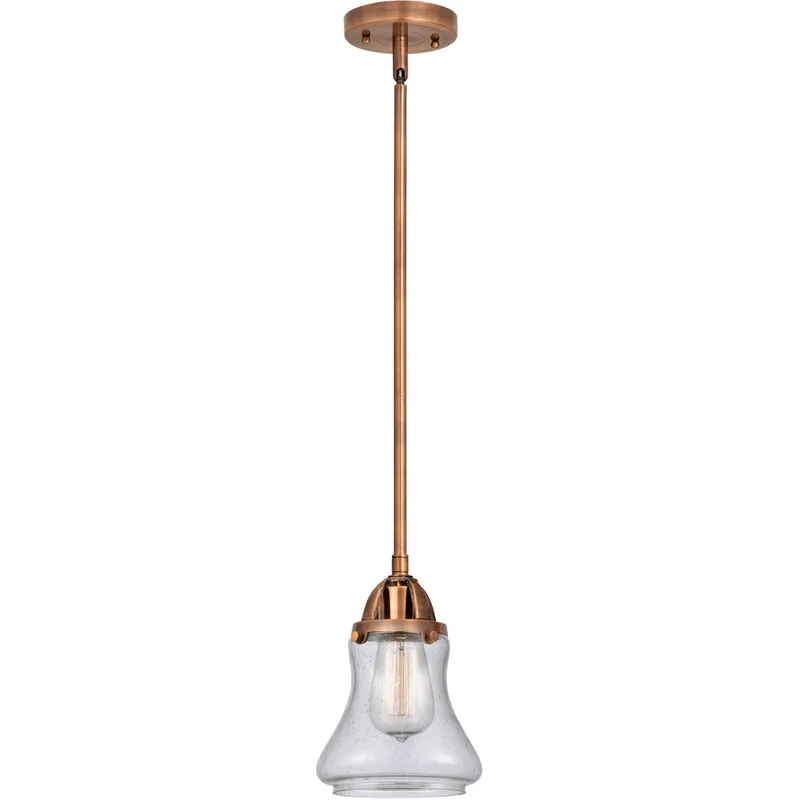 Nouveau 2 Bellmont 1 Light 6 inch Antique Copper Mini Pendant Ceiling Light in Seedy Glass