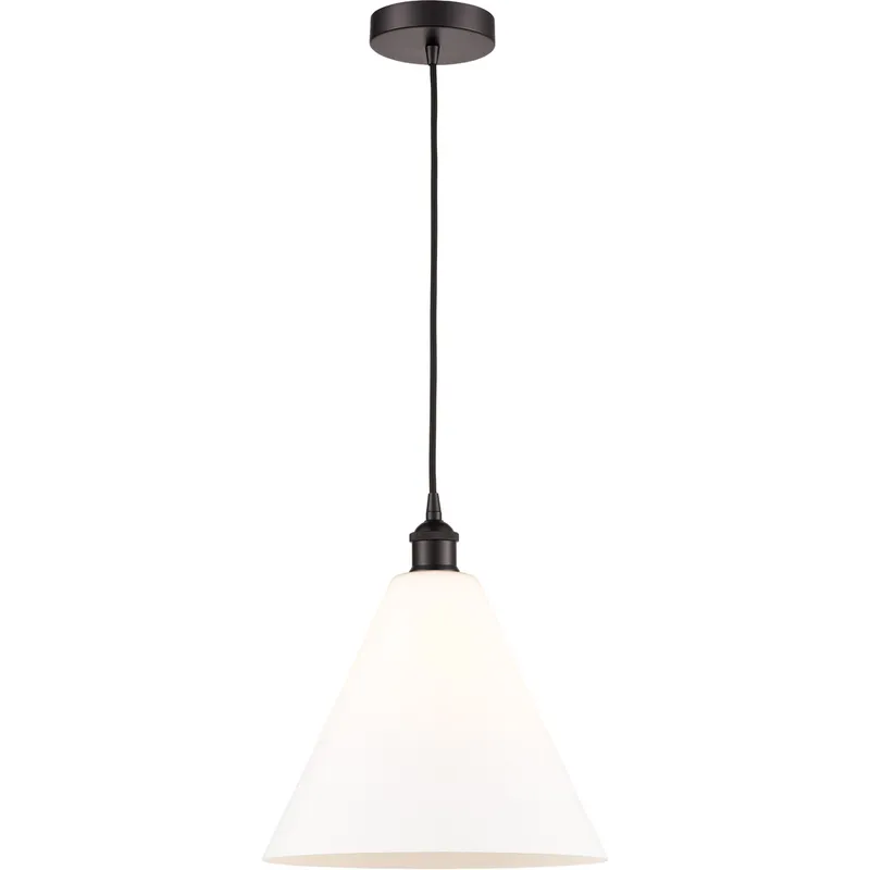 Edison Cone LED 12 inch Oil Rubbed Bronze Mini Pendant Ceiling Light in Matte White Glass