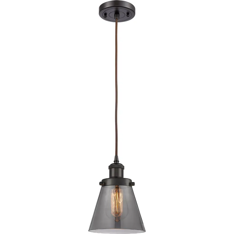Ballston Small Cone LED 6 inch Oil Rubbed Bronze Mini Pendant Ceiling Light in Plated Smoke Glass, Ballston