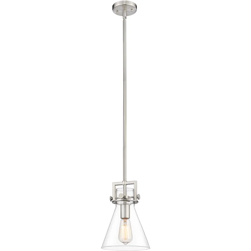 Newton Cone 1 Light 8 inch Satin Nickel Mini Pendant Ceiling Light in Clear Glass