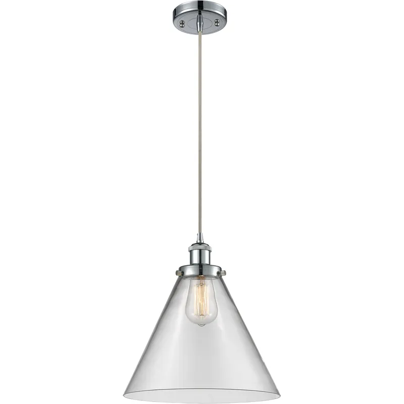 Ballston X-Large Cone LED 8 inch Polished Chrome Mini Pendant Ceiling Light in Clear Glass, Black Textured