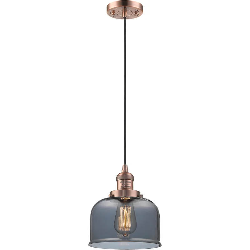 Franklin Restoration Bell 1 Light 8 inch Antique Copper Mini Pendant Ceiling Light in Bulb Not Included, Light Smoke Glass, Franklin Restoration