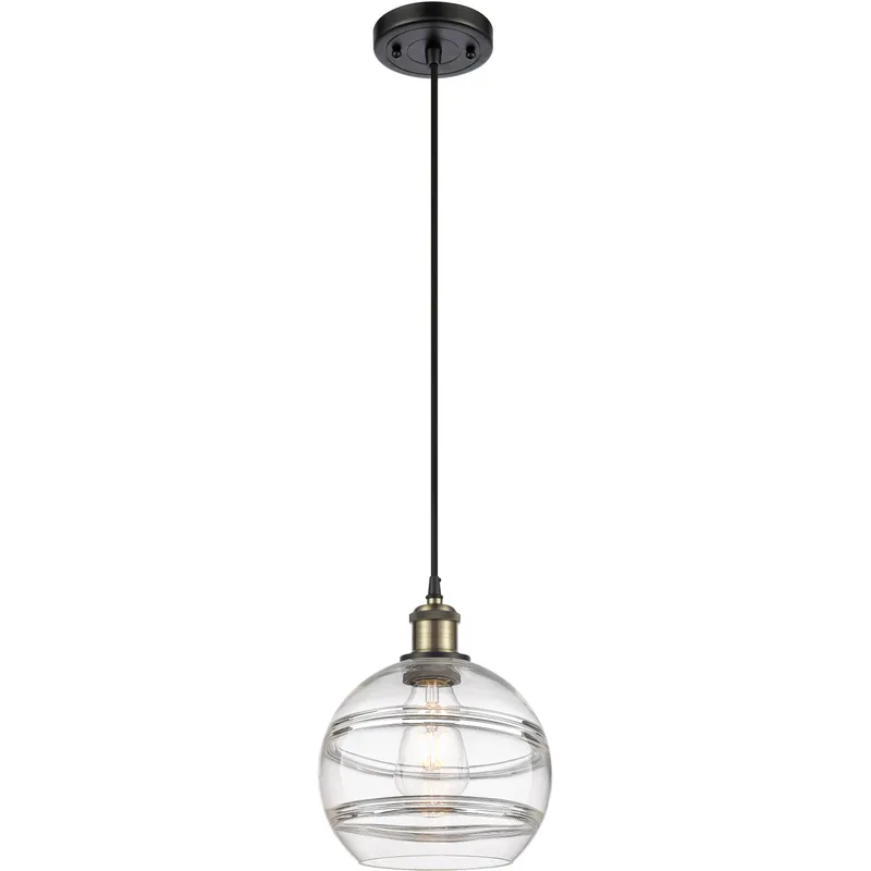 Ballston Rochester 1 Light 8 inch Black Antique Brass Cord Hung Mini Pendant Ceiling Light