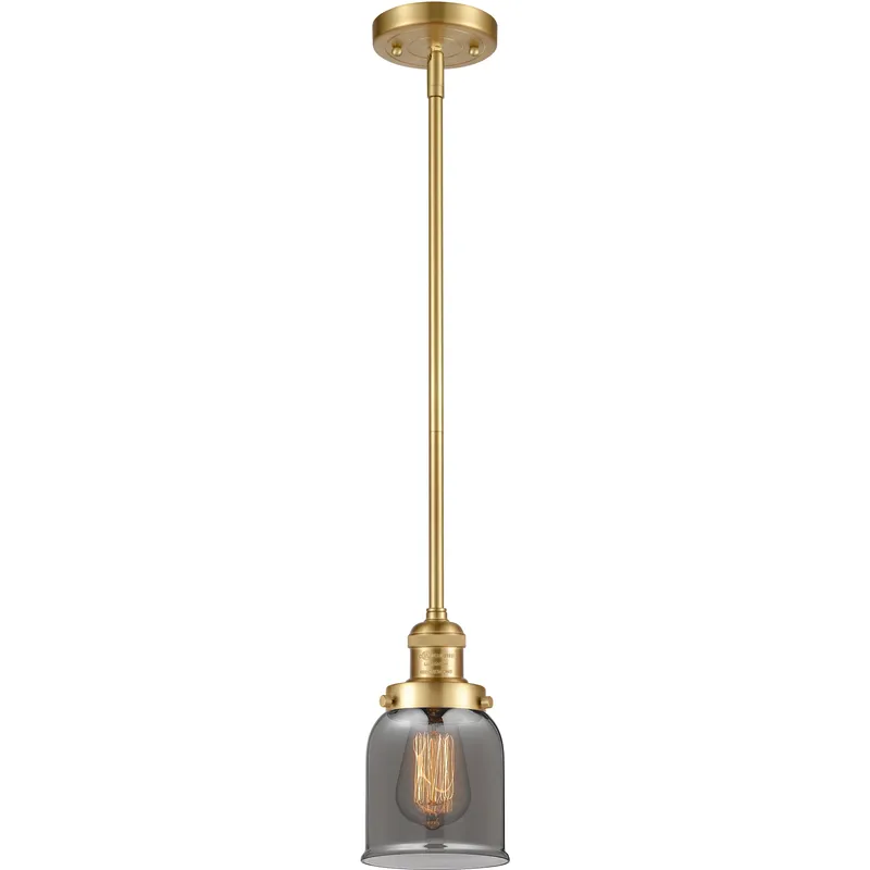 Franklin Restoration Bell LED 5 inch Satin Gold Mini Pendant Ceiling Light in Light Smoke Glass, Franklin Restoration