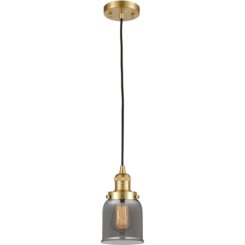 Franklin Restoration Bell LED 5 inch Satin Gold Mini Pendant Ceiling Light in Light Smoke Glass, Franklin Restoration