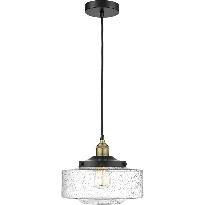 Bridgeton 1 Light 12 inch Black Antique Brass Mini Pendant Ceiling Light in Seedy Glass