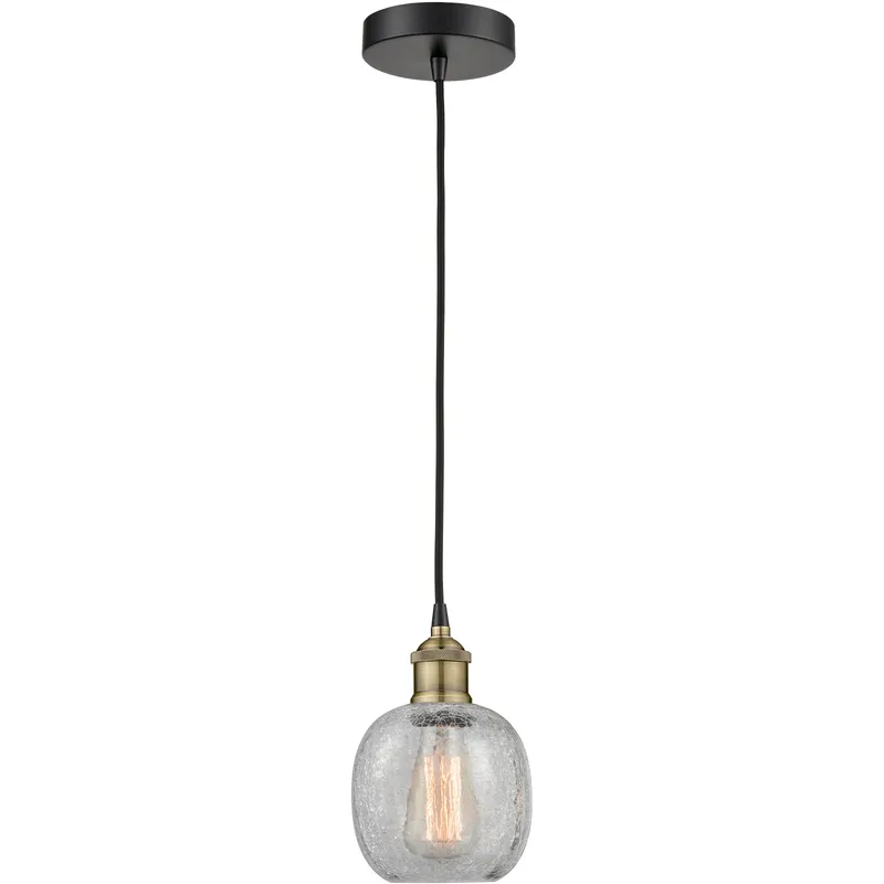 Belfast 1 Light 6 inch Black Antique Brass Mini Pendant Ceiling Light in Clear Crackle Glass
