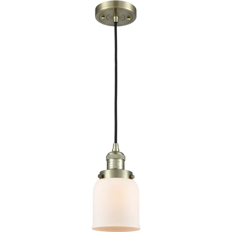 Franklin Restoration Bell LED 5 inch Antique Brass Mini Pendant Ceiling Light in Matte White, Franklin Restoration