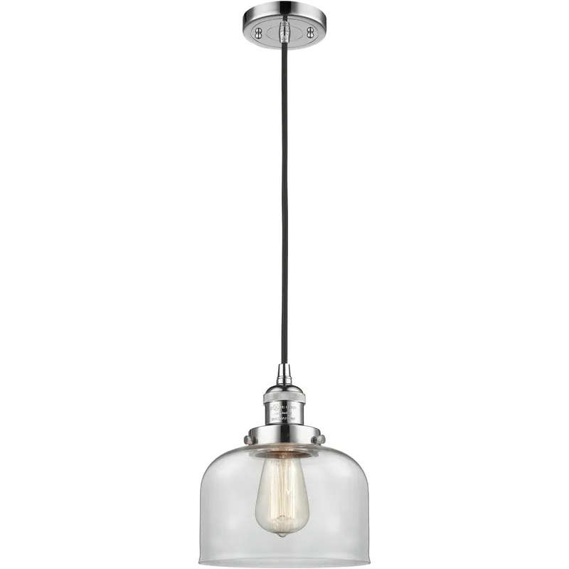 Franklin Restoration Bell LED 8 inch Polished Chrome Mini Pendant Ceiling Light in Clear, Franklin Restoration