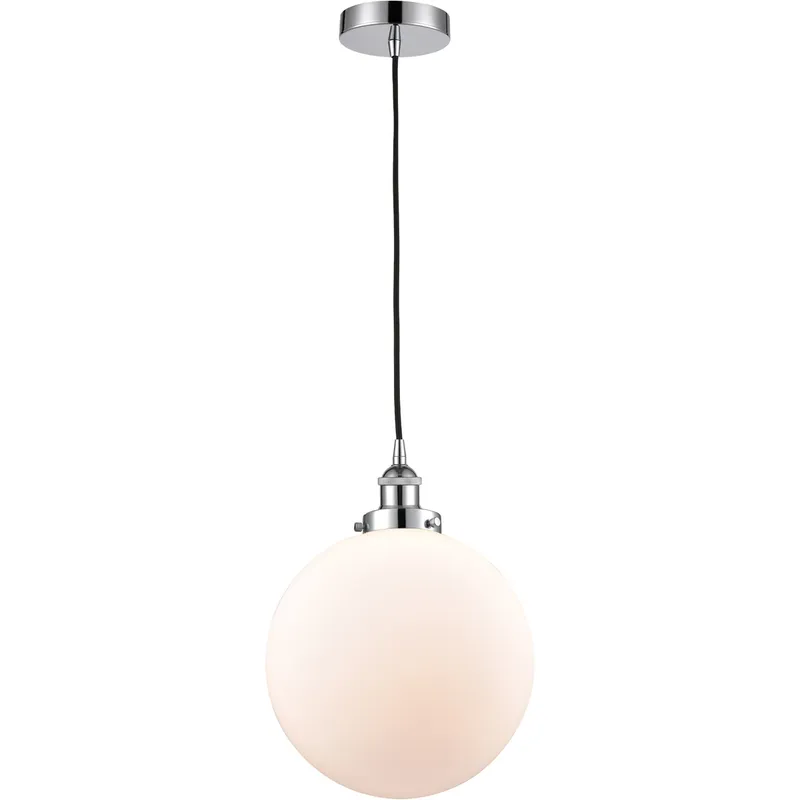 Edison Beacon LED 12 inch Polished Chrome Mini Pendant Ceiling Light in Matte White Glass