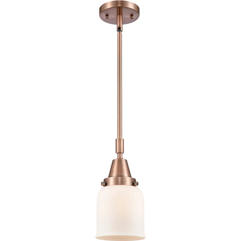 Franklin Restoration Small Bell LED 5 inch Antique Copper Mini Pendant Ceiling Light in Matte White Glass