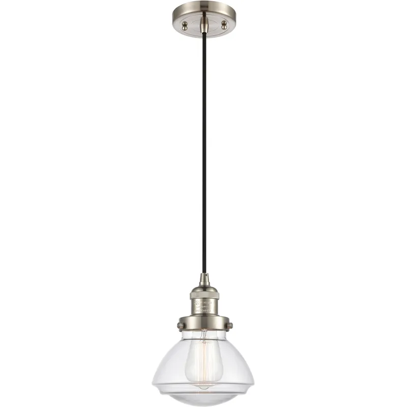 Franklin Restoration Olean 1 Light 6.75 inch Brushed Satin Nickel Mini Pendant Ceiling Light in Incandescent, Clear, Franklin Restoration