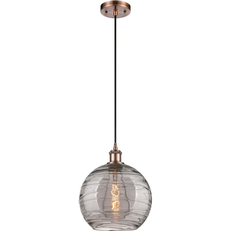 Ballston Athens Deco Swirl 1 Light 10 inch Antique Copper Cord Hung Mini Pendant Ceiling Light