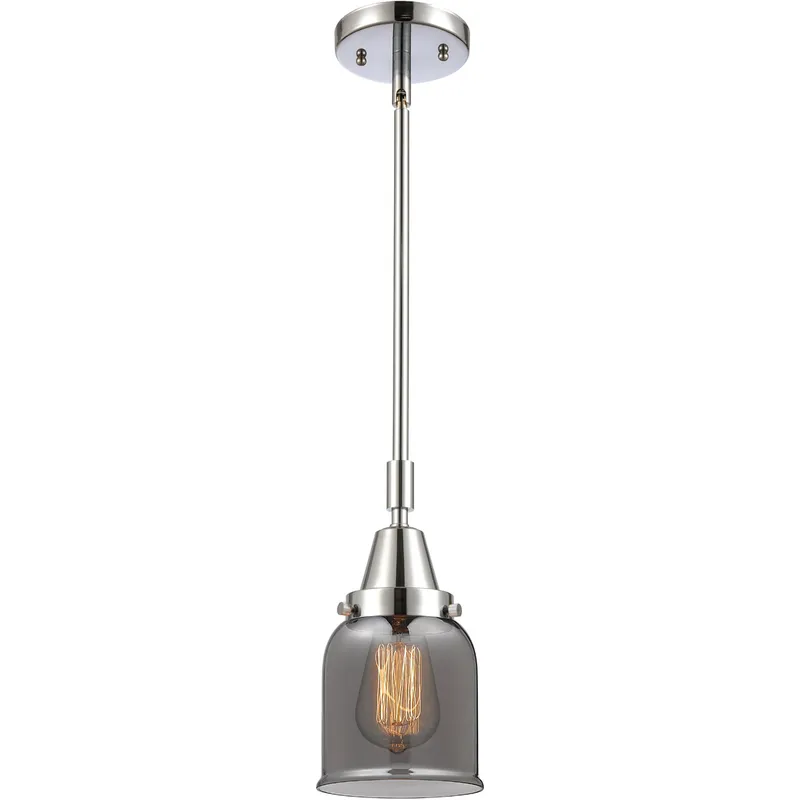 Franklin Restoration Small Bell LED 5 inch Polished Chrome Mini Pendant Ceiling Light in Plated Smoke Glass