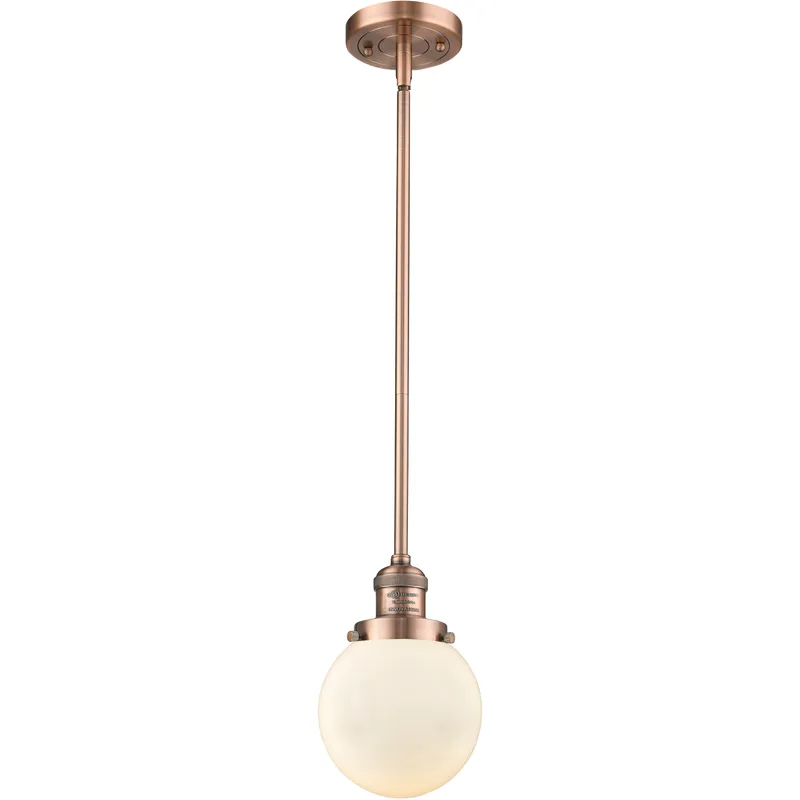 Franklin Restoration Beacon LED 6 inch Antique Copper Mini Pendant Ceiling Light in Matte White, Franklin Restoration