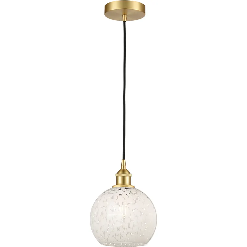 Edison White Mouchette 1 Light 8 inch Satin Gold Cord Hung Mini Pendant Ceiling Light