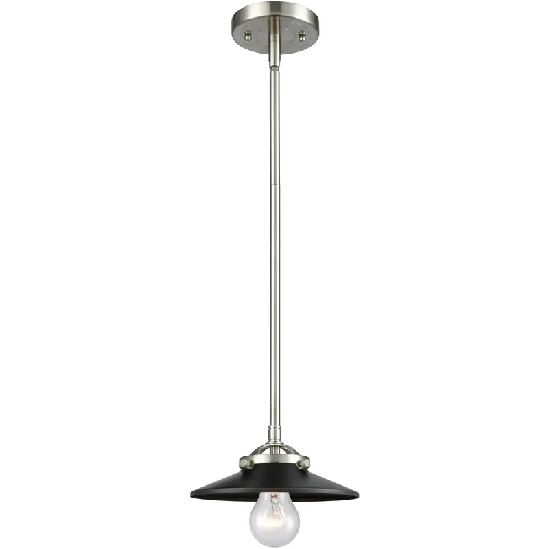 Nouveau Railroad LED 8 inch Brushed Satin Nickel Mini Pendant Ceiling Light in Matte Black, Nouveau