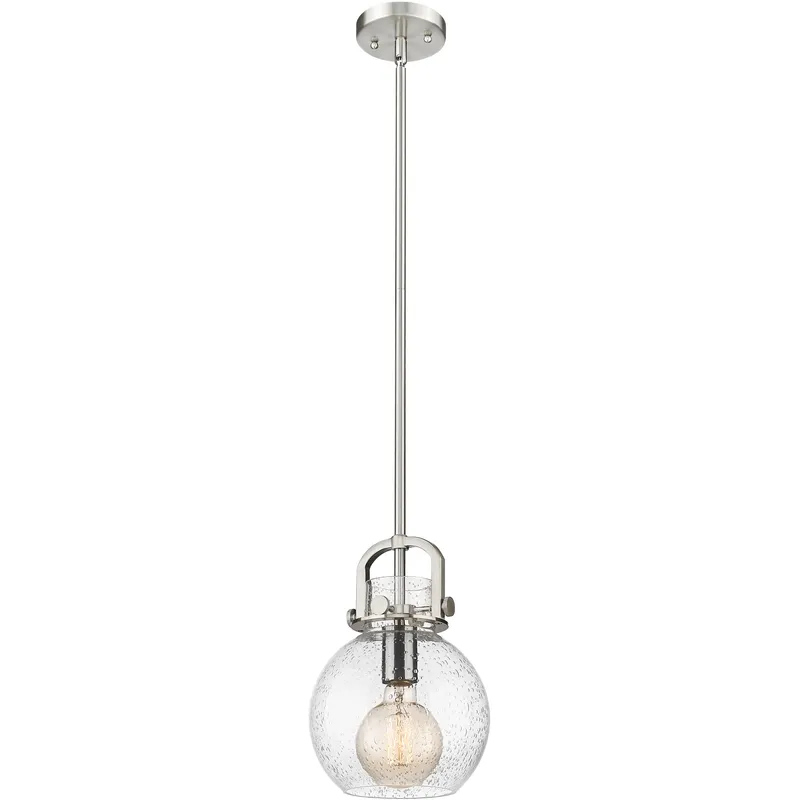 Newton Sphere 1 Light 8 inch Satin Nickel Mini Pendant Ceiling Light in Seedy Glass