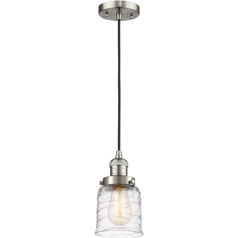 Franklin Restoration Bell 1 Light 5 inch Brushed Satin Nickel Mini Pendant Ceiling Light in Incandescent, Deco Swirl