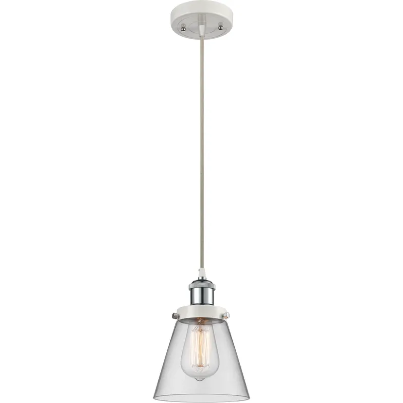 Ballston Small Cone LED 6 inch White and Polished Chrome Mini Pendant Ceiling Light in Clear Glass