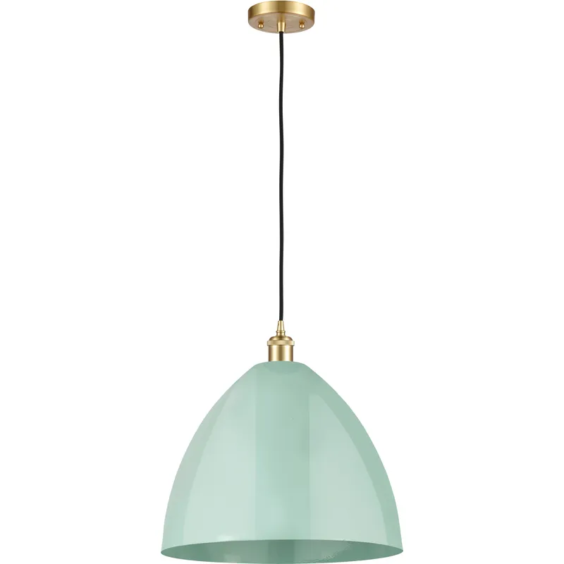 Ballston Plymouth Dome LED 16 inch Satin Gold Mini Pendant Ceiling Light in Black Textured, Matte Seafoam