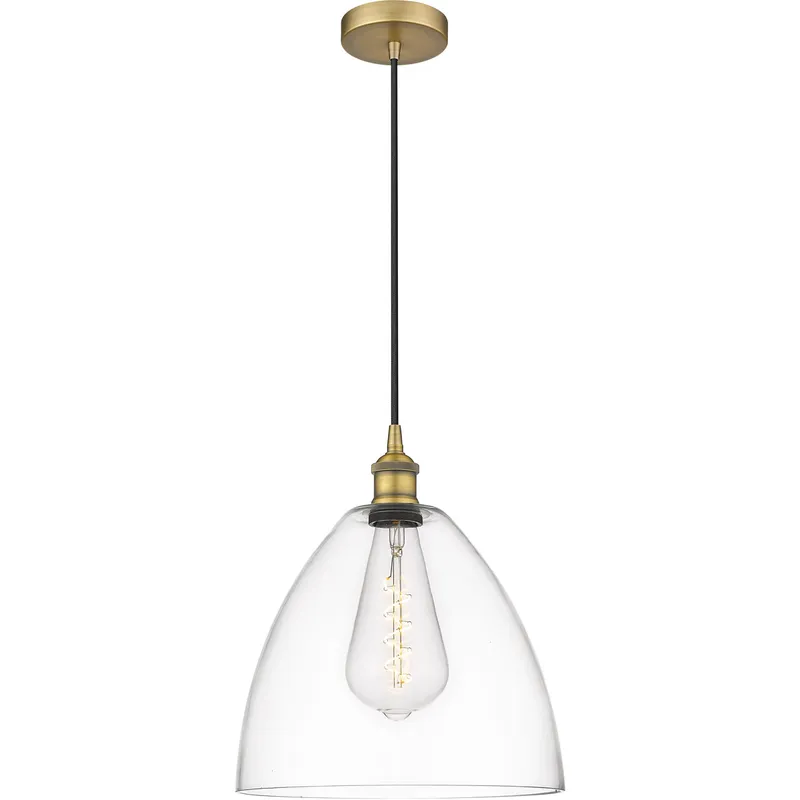 Edison Dome LED 12 inch Brushed Brass Mini Pendant Ceiling Light in Clear Glass