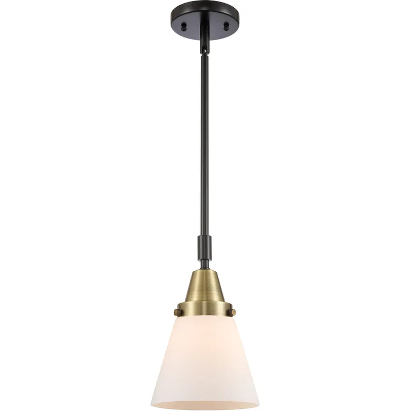 Franklin Restoration Small Cone LED 6 inch Black Antique Brass Mini Pendant Ceiling Light in Matte White Glass