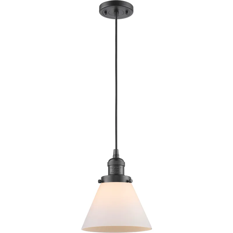 Franklin Restoration Cone LED 8 inch Oil Rubbed Bronze Mini Pendant Ceiling Light in Matte White, Franklin Restoration