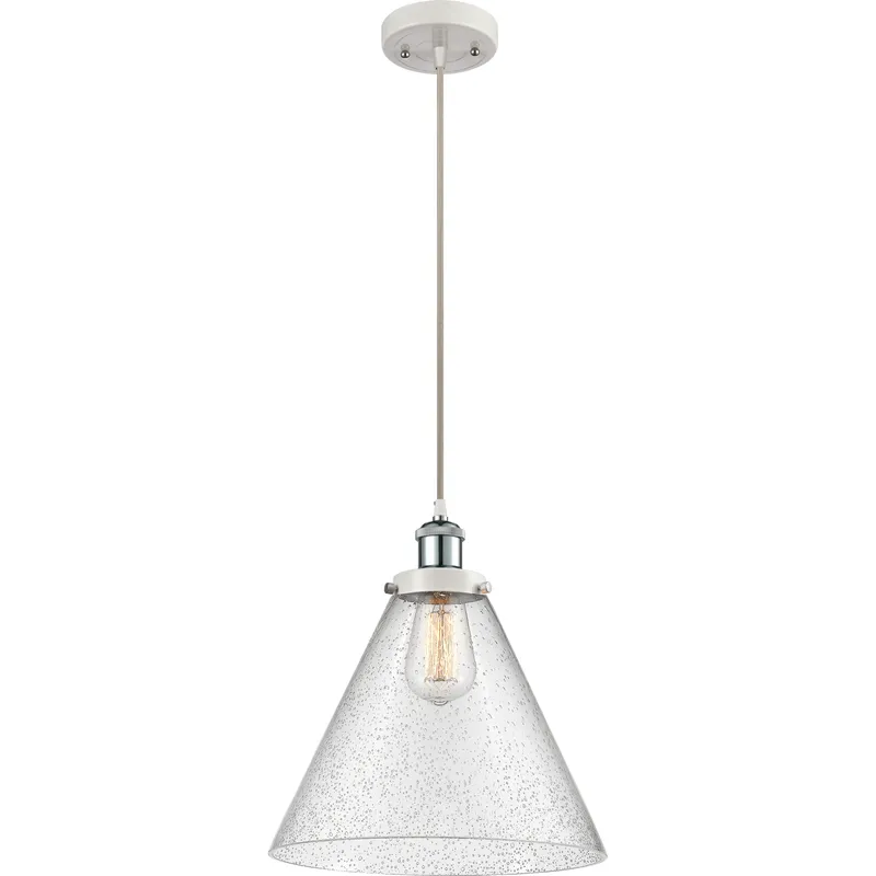 Ballston X-Large Cone LED 8 inch White and Polished Chrome Mini Pendant Ceiling Light in Seedy Glass