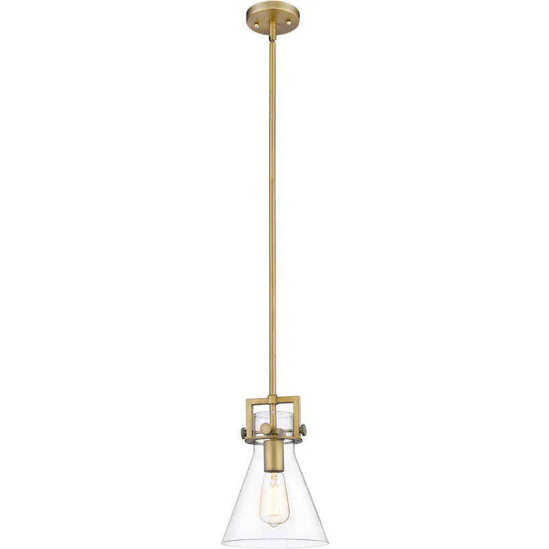 Newton Cone 1 Light 8 inch Brushed Brass Mini Pendant Ceiling Light in Clear Glass