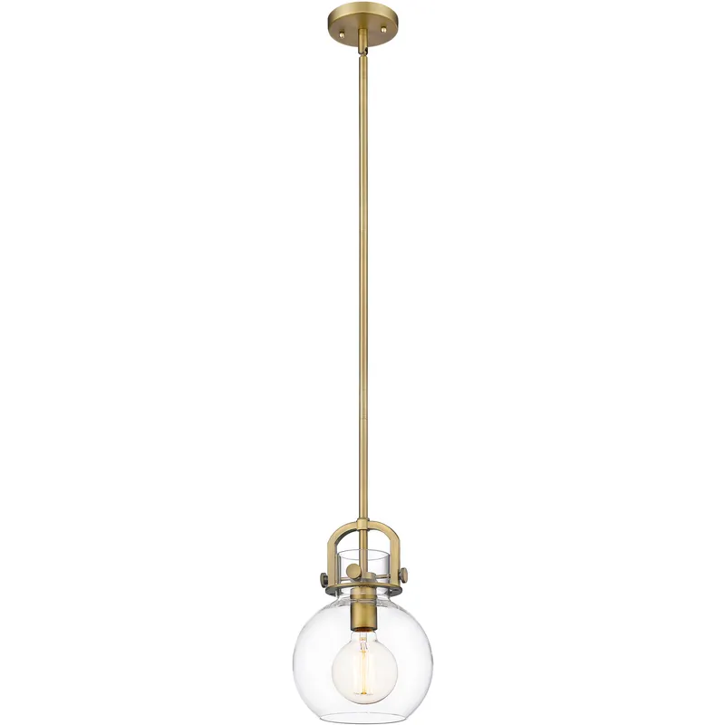 Newton Sphere 1 Light 8 inch Brushed Brass Mini Pendant Ceiling Light in Clear Glass
