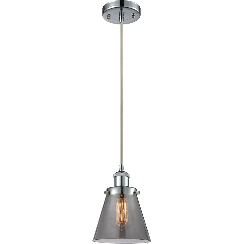 Ballston Small Cone LED 6 inch Polished Chrome Mini Pendant Ceiling Light in Plated Smoke Glass, Ballston