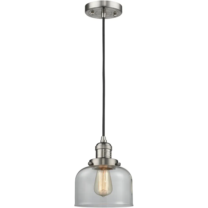 Franklin Restoration Bell LED 8 inch Brushed Satin Nickel Mini Pendant Ceiling Light in Clear, Franklin Restoration