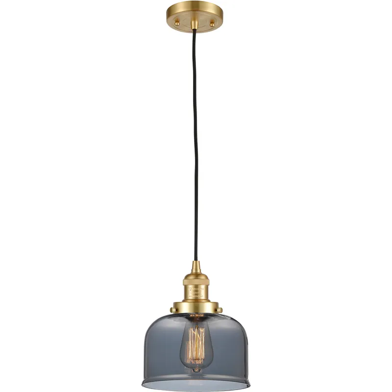 Franklin Restoration Bell 1 Light 8 inch Satin Gold Mini Pendant Ceiling Light in Bulb Not Included, Light Smoke Glass, Franklin Restoration