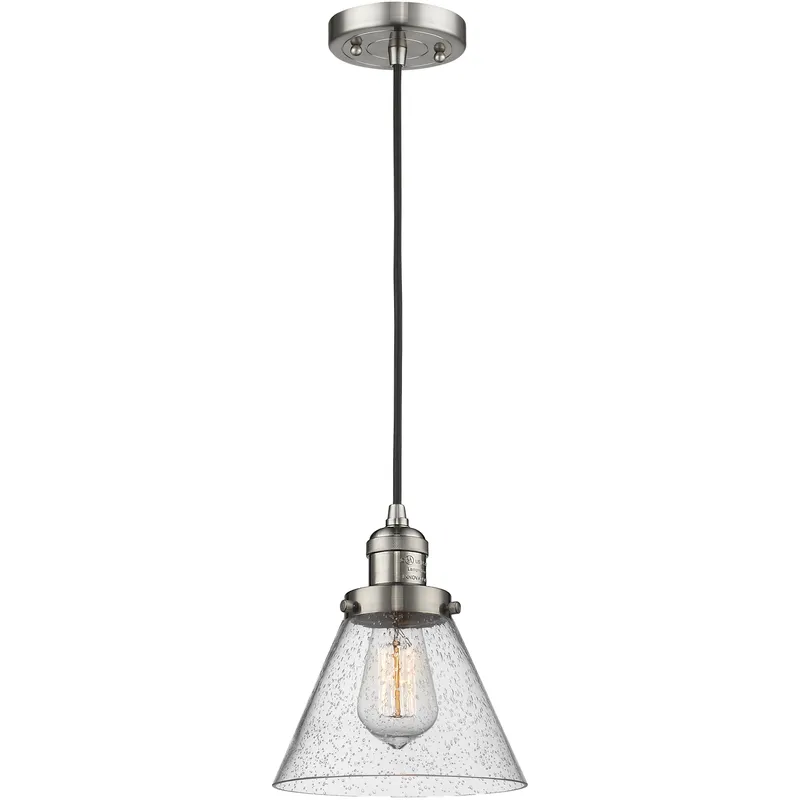 Franklin Restoration Cone 1 Light 8 inch Brushed Satin Nickel Mini Pendant Ceiling Light in Incandescent, Seedy, Franklin Restoration
