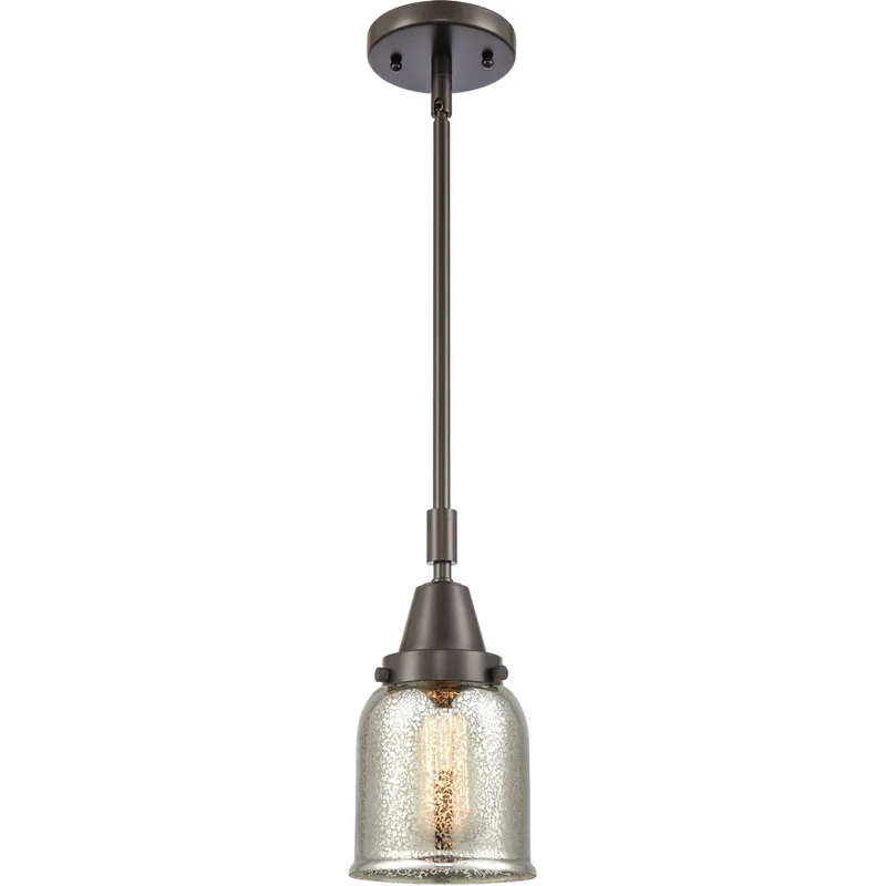 Franklin Restoration Small Bell LED 5 inch Oil Rubbed Bronze Mini Pendant Ceiling Light in Silver Plated Mercury Glass