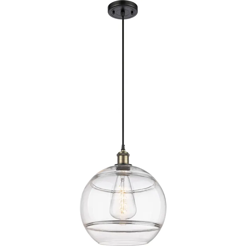 Ballston Rochester 1 Light 12 inch Black Antique Brass Cord Hung Mini Pendant Ceiling Light