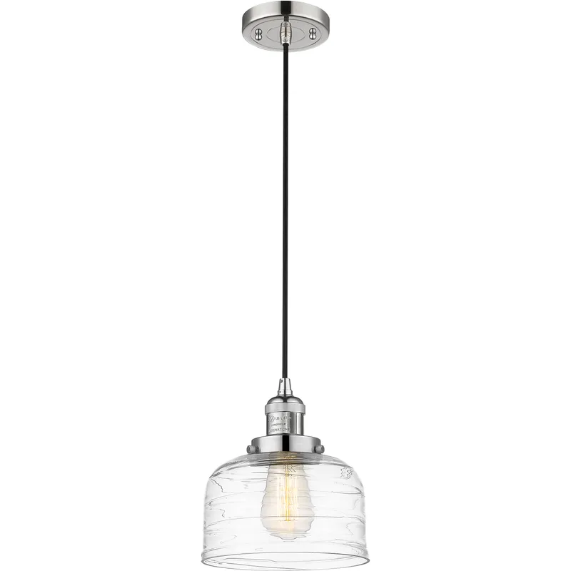 Franklin Restoration Bell LED 8 inch Polished Nickel Mini Pendant Ceiling Light in Clear Deco Swirl