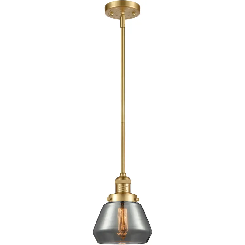 Franklin Restoration Fulton LED 7 inch Satin Gold Mini Pendant Ceiling Light in Light Smoke Glass, Franklin Restoration