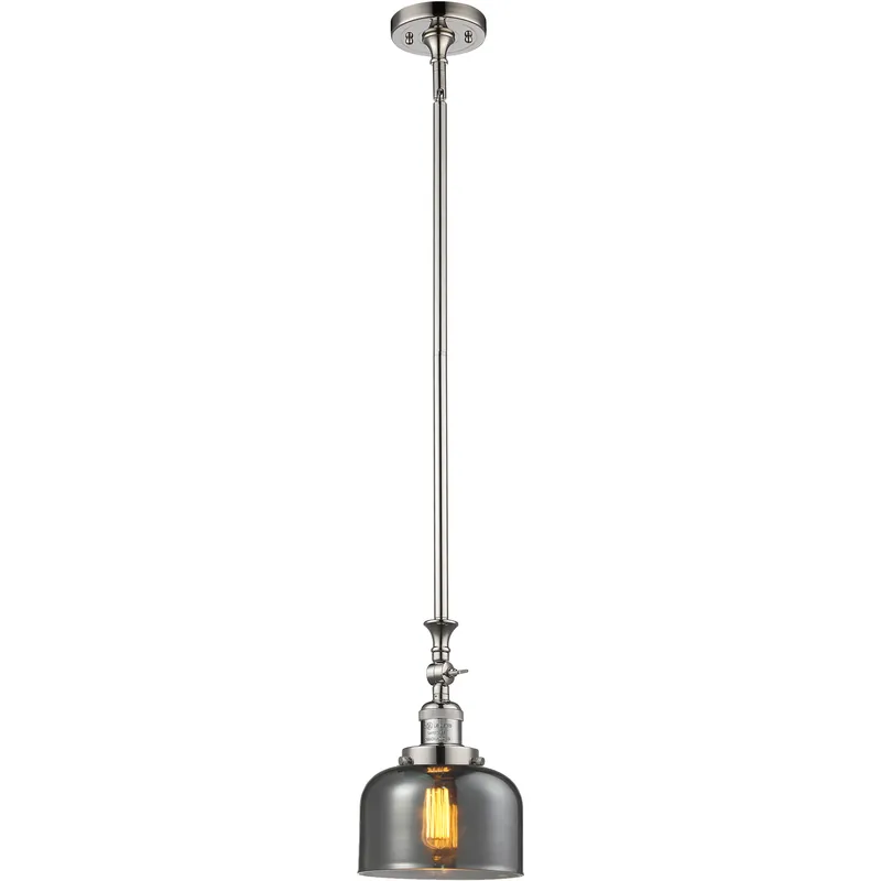 Franklin Restoration Bell LED 8 inch Polished Nickel Mini Pendant Ceiling Light in Light Smoke Glass, Franklin Restoration