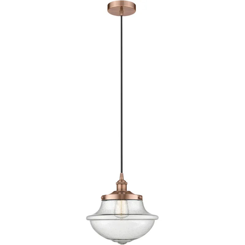 Oxford 1 Light 11.75 inch Antique Copper Mini Pendant Ceiling Light in Seedy Glass