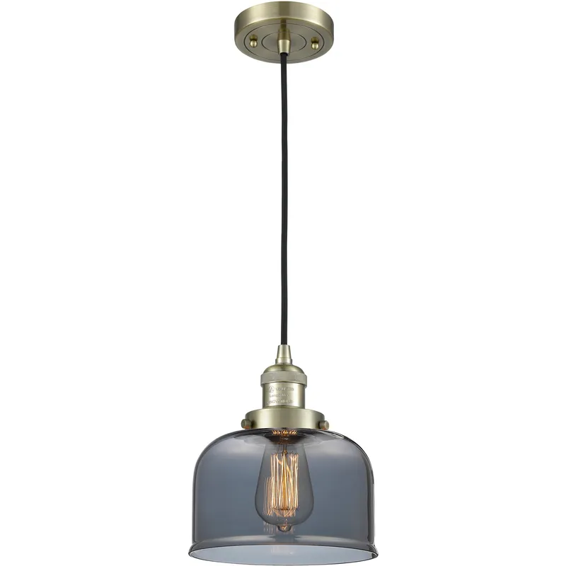 Franklin Restoration Bell 1 Light 8 inch Antique Brass Mini Pendant Ceiling Light in Bulb Not Included, Light Smoke Glass, Franklin Restoration