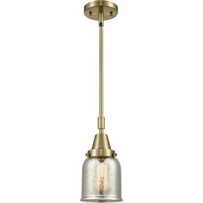 Franklin Restoration Small Bell LED 5 inch Antique Brass Mini Pendant Ceiling Light in Silver Plated Mercury Glass